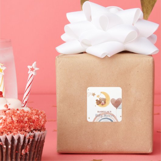 可愛いムーンベアーアフリカ系アメリカ人の子供用ベビーシャワー スクエアシール (パーティー)