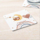 可愛いムーンベアーアフリカ系アメリカ人の子供用ベビーシャワー スクエアペーパーコースター (アングル)