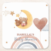 可愛いムーンベアーアフリカ系アメリカ人の子供用ベビーシャワー スクエアペーパーコースター (正面)