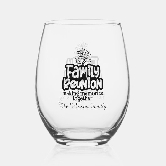 可愛いメイキング思い出ファミリー懇親会追加の名前日付 ステムなしワイングラス (正面)