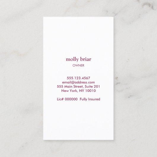 可愛いメイドハウスクリーナークリーニングサービスピンクモップ 名刺 (裏面)