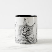 可愛いメイヌーンキャットブラック&ホワイトのグラフィック ツートーンマグカップ (中央)