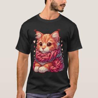可愛いメインのクーンキャットインヤーンスカーフTシャツ Tシャツ