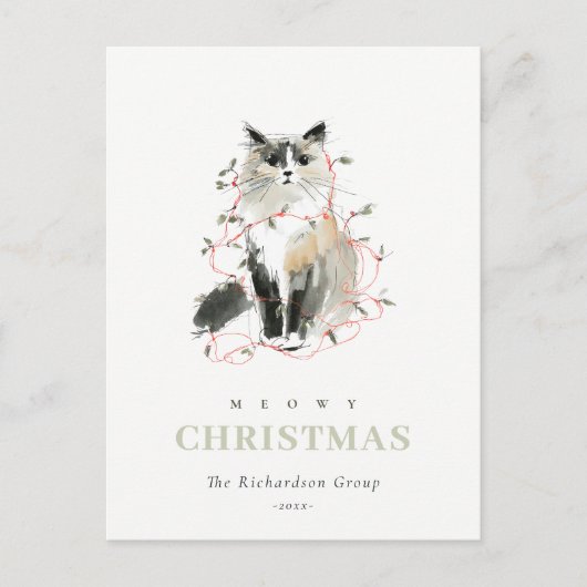 可愛いメオウィクリスマスライトキャットロ企業のゴ シーズンポストカード (正面)