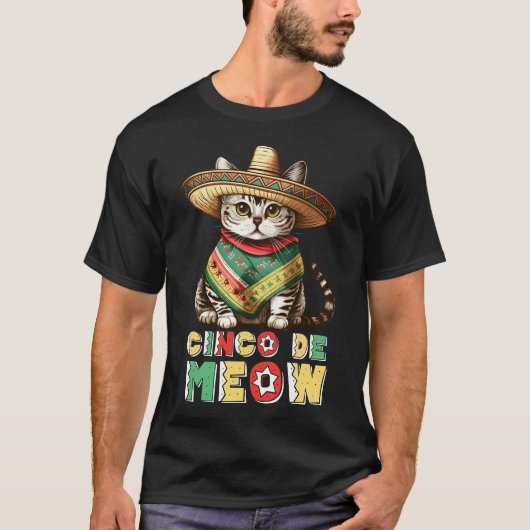 可愛いメキシコ猫のソンブレロ シンゴ・デ・マヨ Tシャツ (正面)