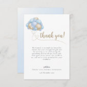 可愛いメッセージブルーバルーンベビーシャワー サンキューカード (正面/裏面)