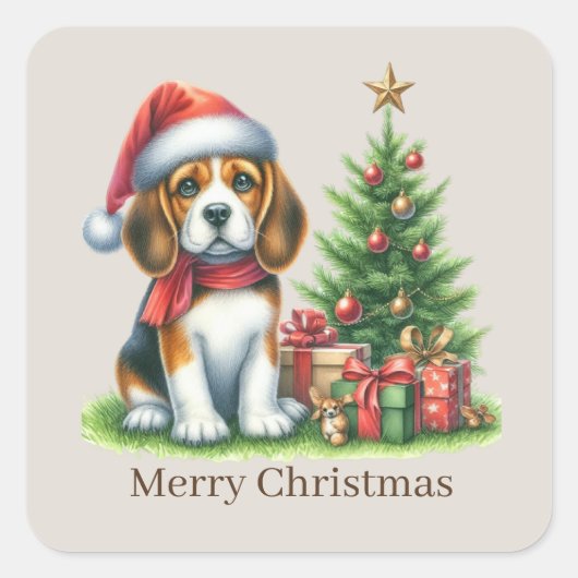 可愛いメリークリスマスの子犬カスタマイズ スクエアシール (正面)