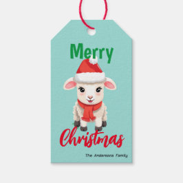 可愛いメリークリスマスシープラムサンタスカーフの休日 ギフトタグ