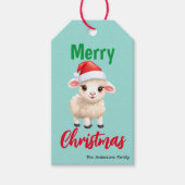 可愛いメリークリスマスシープラムサンタスカーフの休日 ギフトタグ (正面)