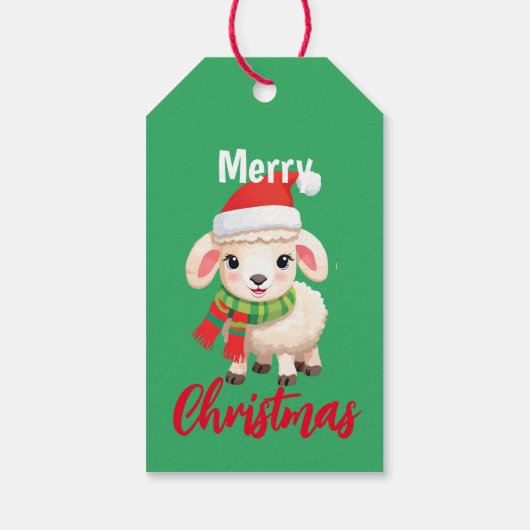 可愛いメリークリスマスシープラムサンタスカーフの休日 ギフトタグ (裏面)