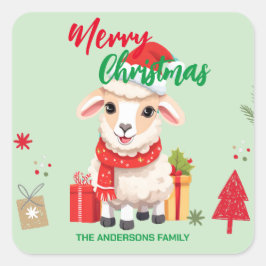 可愛いメリークリスマスシープラムサンタスカーフ スクエアシール