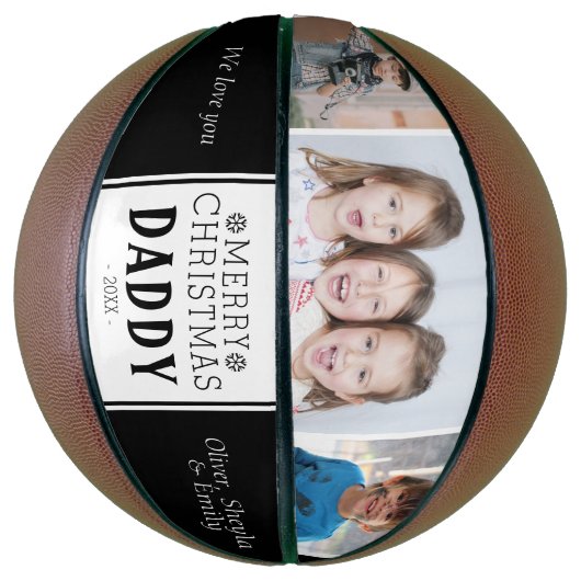 可愛いメリークリスマスダディーブラック3フォトコラージュ バスケットボール (縦)