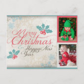 可愛いメリークリスマスツインベビーフォトホリデー シーズンポストカード (正面)