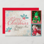 可愛いメリークリスマスツインベビー写真 シーズンカード (正面/裏面)