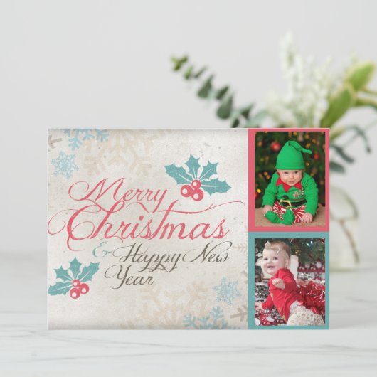 可愛いメリークリスマスツインベビー写真 シーズンカード (スタンド正面)