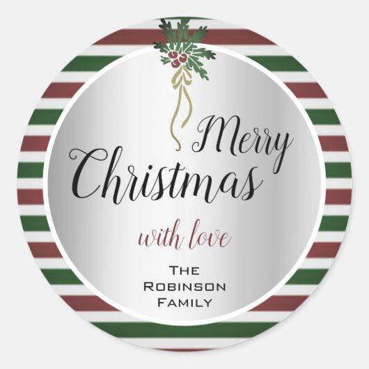 可愛いメリークリスマスデザインシルバーとミスタントエア ラウンドシール (正面)