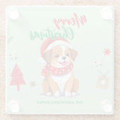 可愛いメリークリスマスパピーサンタスカーフの休日 ガラスコースター (裏面)