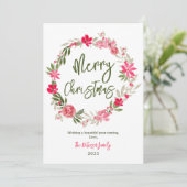 可愛いメリークリスマスフローラリースなし写真 シーズンカード (スタンド正面)