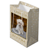 可愛いメリークリスマスペットドッグ写真 ミディアムペーパーバッグ (正面アングル)