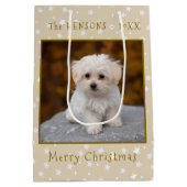 可愛いメリークリスマスペットドッグ写真 ミディアムペーパーバッグ (裏面)