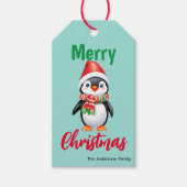 可愛いメリークリスマスペンギンサンタスカーフの休日 ギフトタグ (正面)