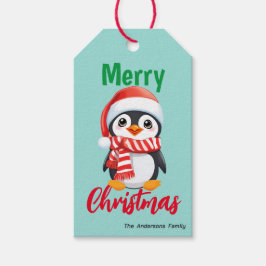 可愛いメリークリスマスペンギンサンタスカーフの休日 ギフトタグ