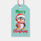 可愛いメリークリスマスペンギンサンタスカーフの休日 ギフトタグ (裏面)