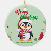 可愛いメリークリスマスペンギンサンタスカーフの休日 セラミックオーナメント (裏面)