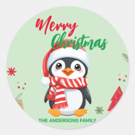 可愛いメリークリスマスペンギンサンタスカーフの休日 ラウンドシール