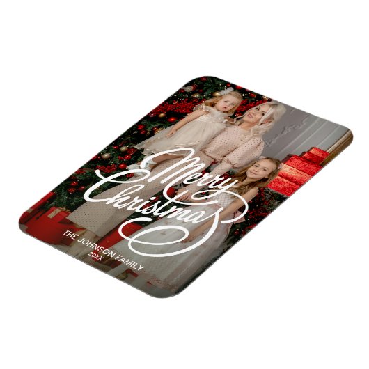 可愛いメリークリスマスホリデーカード家族の写真 マグネット (左側)