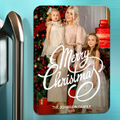 可愛いメリークリスマスホリデーカード家族の写真 マグネット