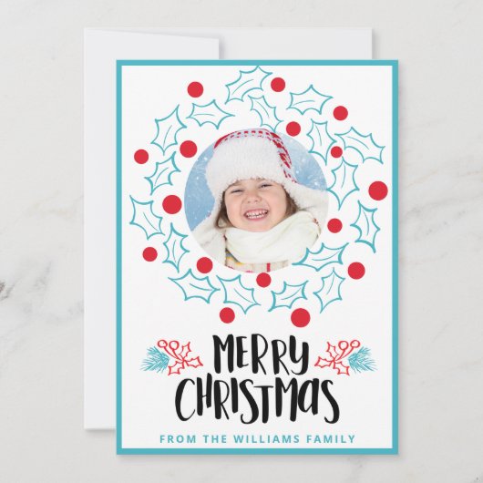 可愛いメリークリスマスホリー赤い果実の写真 シーズンカード (正面)