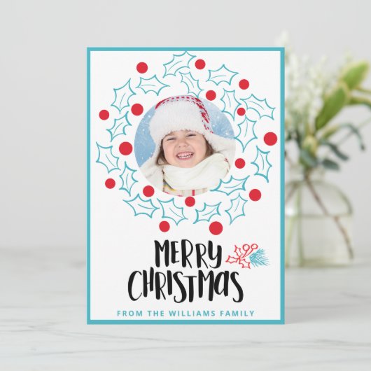 可愛いメリークリスマスホリー赤い果実の写真 シーズンカード (スタンド正面)