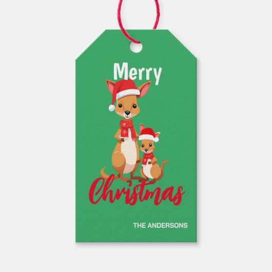 可愛いメリークリスマスマムキッドKangarooサンタスカーフ ギフトタグ (正面)