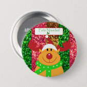 可愛いメリークリスマスムースボタン"フェリズ・ナヴィダッド" 缶バッジ (正面&裏面)