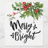 可愛いメリークリスマス赤いヤドリギの水色 ワインラベル (シングルラベル)