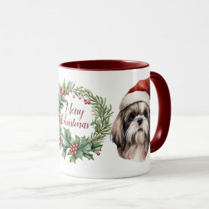可愛いメリーシーズー(犬)豆犬クリスマスマグカップ マグカップ