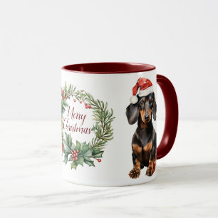 可愛いメリーダシュント犬クリスマスマグ マグカップ
