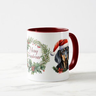 可愛いメリーダシュント犬クリスマスマグ マグカップ