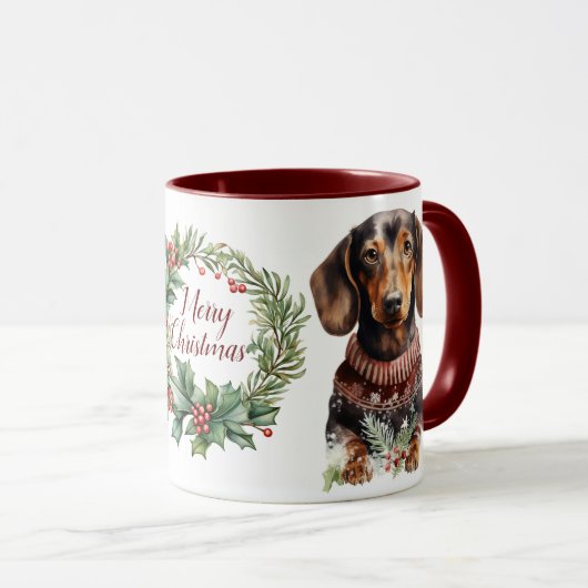 可愛いメリーダシュント犬クリスマスマグ マグカップ (正面右)
