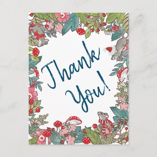 可愛いメリーネズミクリスマスありがとうウッドランドマウス ポストカード (正面)