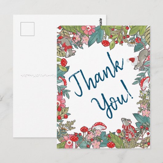 可愛いメリーネズミクリスマスありがとうウッドランドマウス ポストカード (正面/裏面)