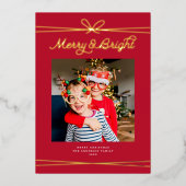 可愛いメリーボウ&明るいフォトレッド+金ゴールド 箔シーズンカード (正面)