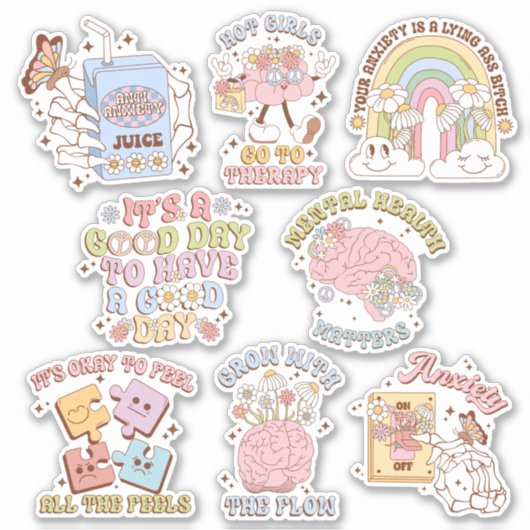 可愛いメンタルヘルス認識度ビニールステッカーパック シール (正面)