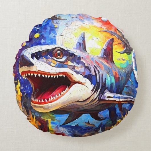 可愛いモザイク恐竜クッション枕セット。 ラウンドクッション (正面)