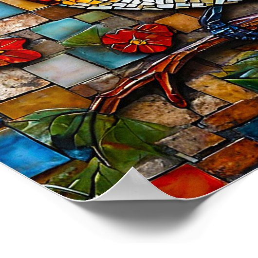 可愛いモザイク鳥 ポスター (角)