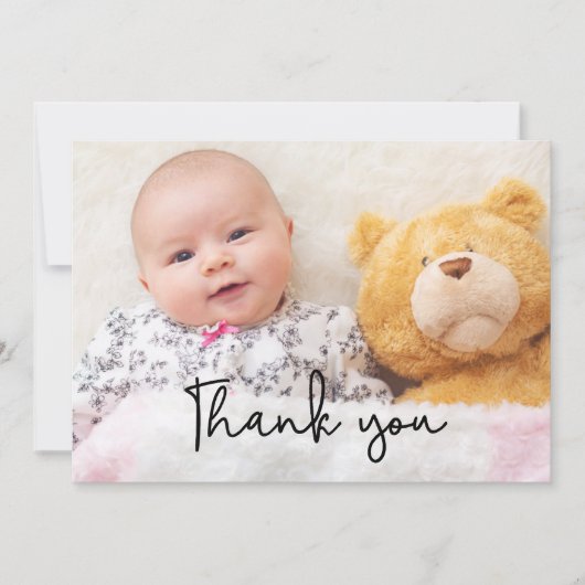可愛いモダンありがとうベビーガール写真 案内状 (正面)