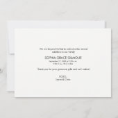 可愛いモダンありがとうベビーガール写真 案内状 (裏面)