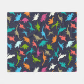 可愛いモダンおもしろいカラフル恐竜キッズパターン フリースブランケット (正面(横))