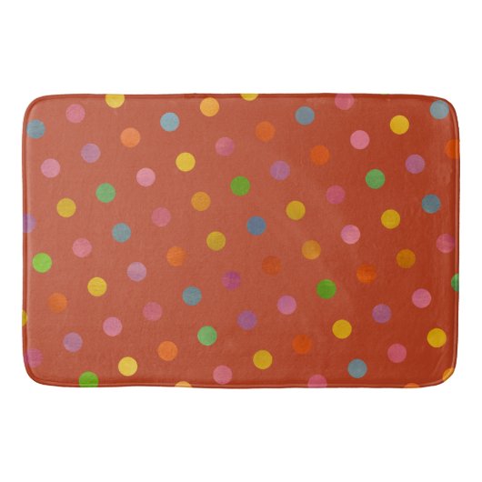 可愛いモダンおもしろい数々のテラコッタ色水玉模様 バスマット (正面)